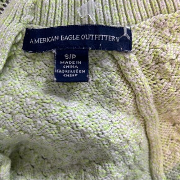 American Eagle Back Zip Crew Neck Neon Yellow Green Marble Sweater Size Small - Picture 12 of 14